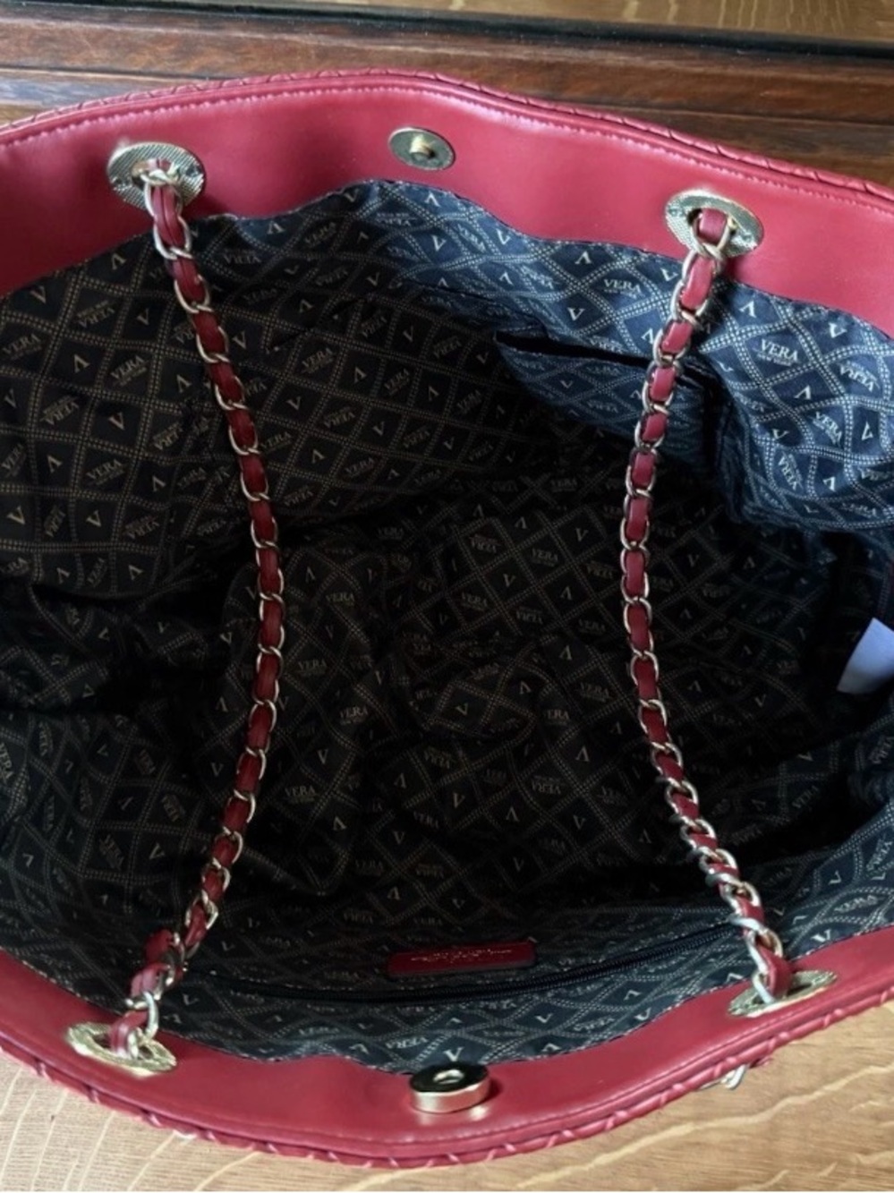 VTG Y2K Vera New York  Vera Wang Red Basket Weave Shoulder Bag 13.5Wx10Hx5.5D - Picture 9 of 15